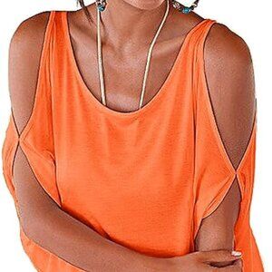 Miselon Cold Shoulder O-Neck Short Sleeve Loose Fit Blouse Top - L